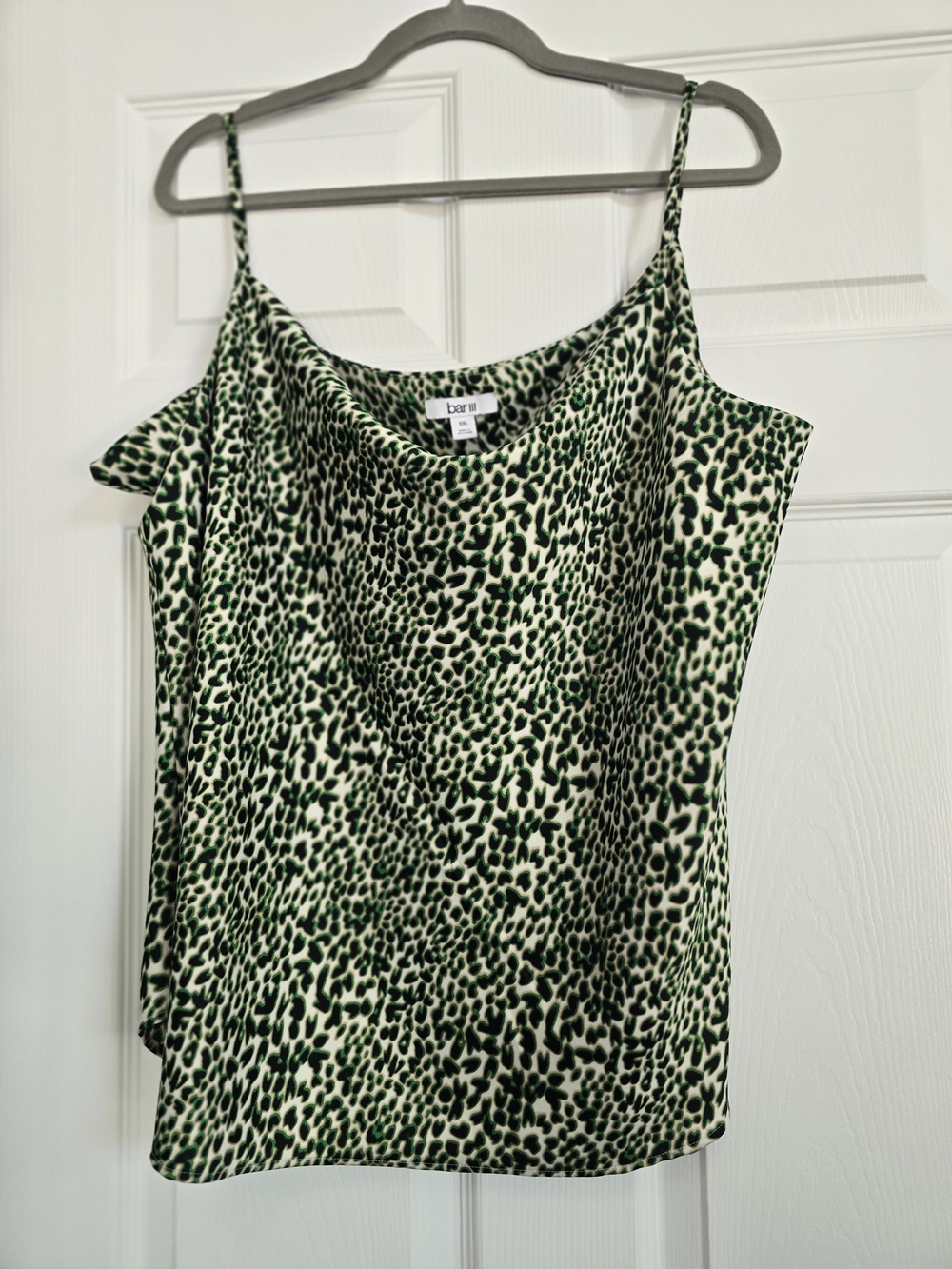 Bar III Green and Cream Leopard Print Satin Cami